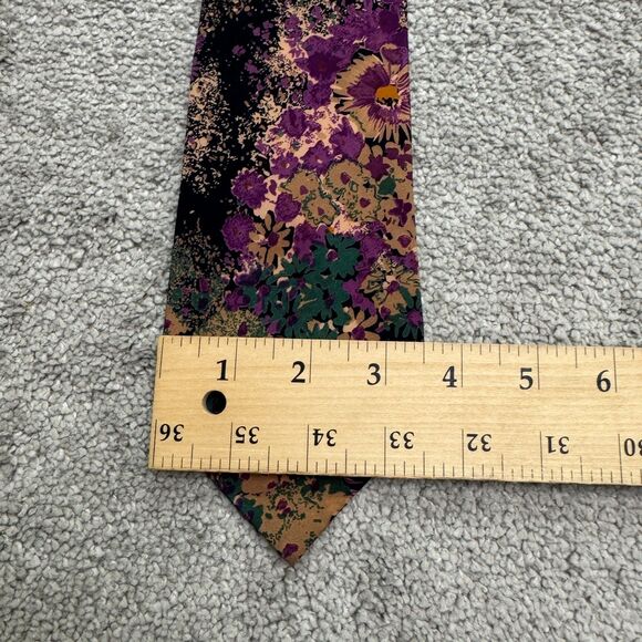 Oleg Cassini Vintage 90s Silk Necktie Mens Floral Abstract Purple Green Designer - Picture 9 of 9